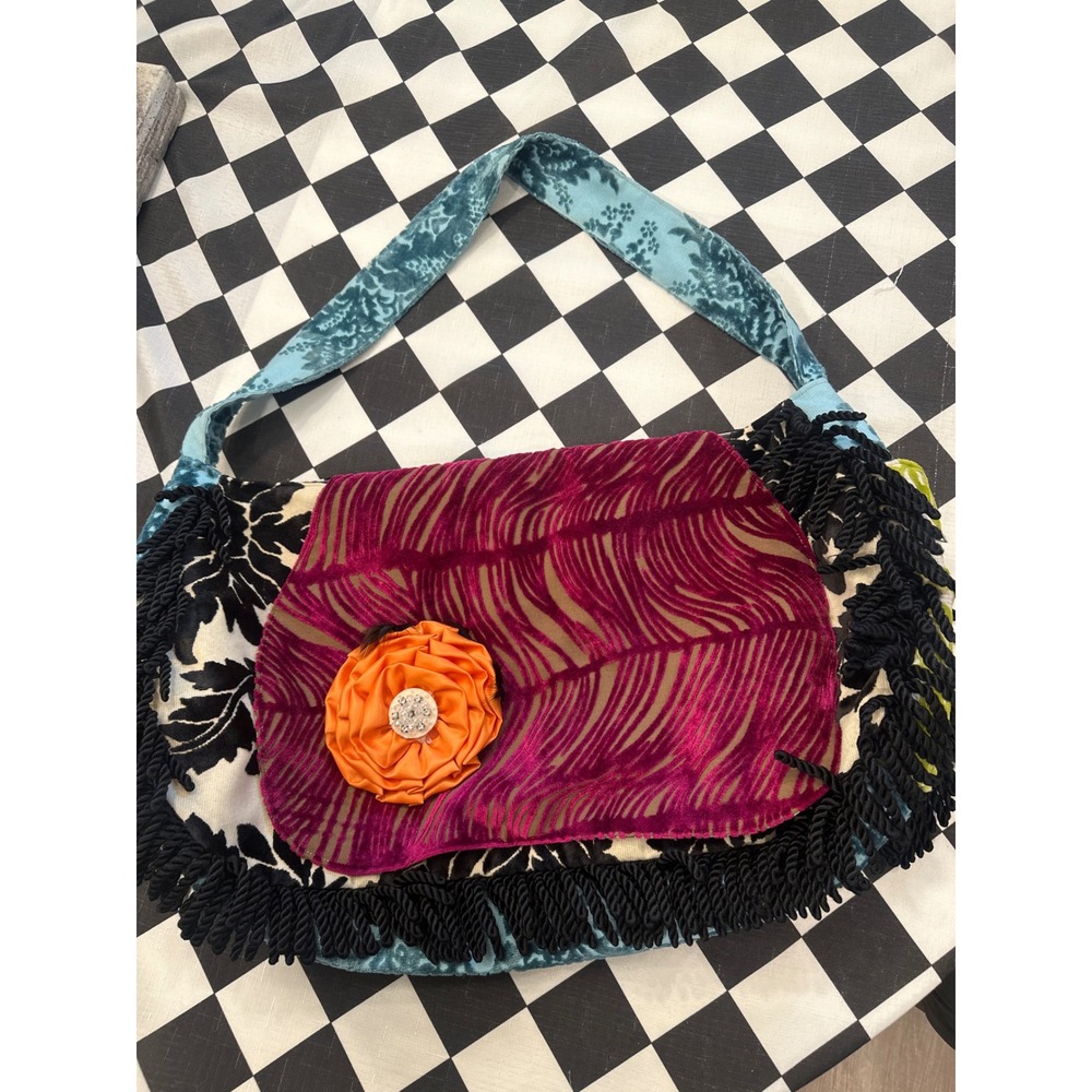 Miss Margo Designs Velvet Mixed Media Fringe Shoulder Bag Boho Floral read